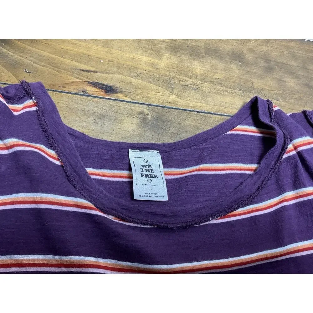 We The Free Molly Stripe Puff Sleeve Crop Top Size Large